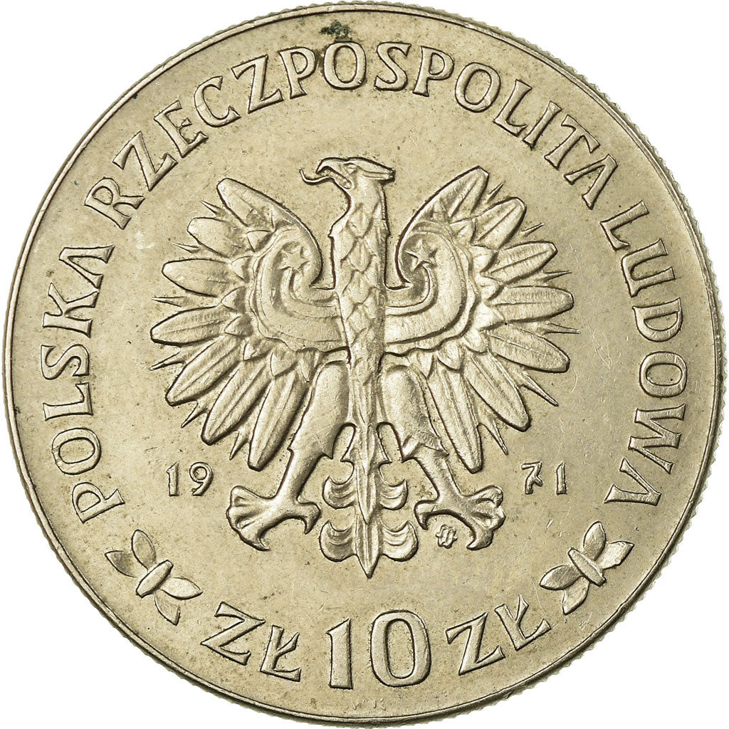 Moneda, Polonia, 10 Zlotych, 1971, Warsaw, MBC, Cobre - níquel, KM:64