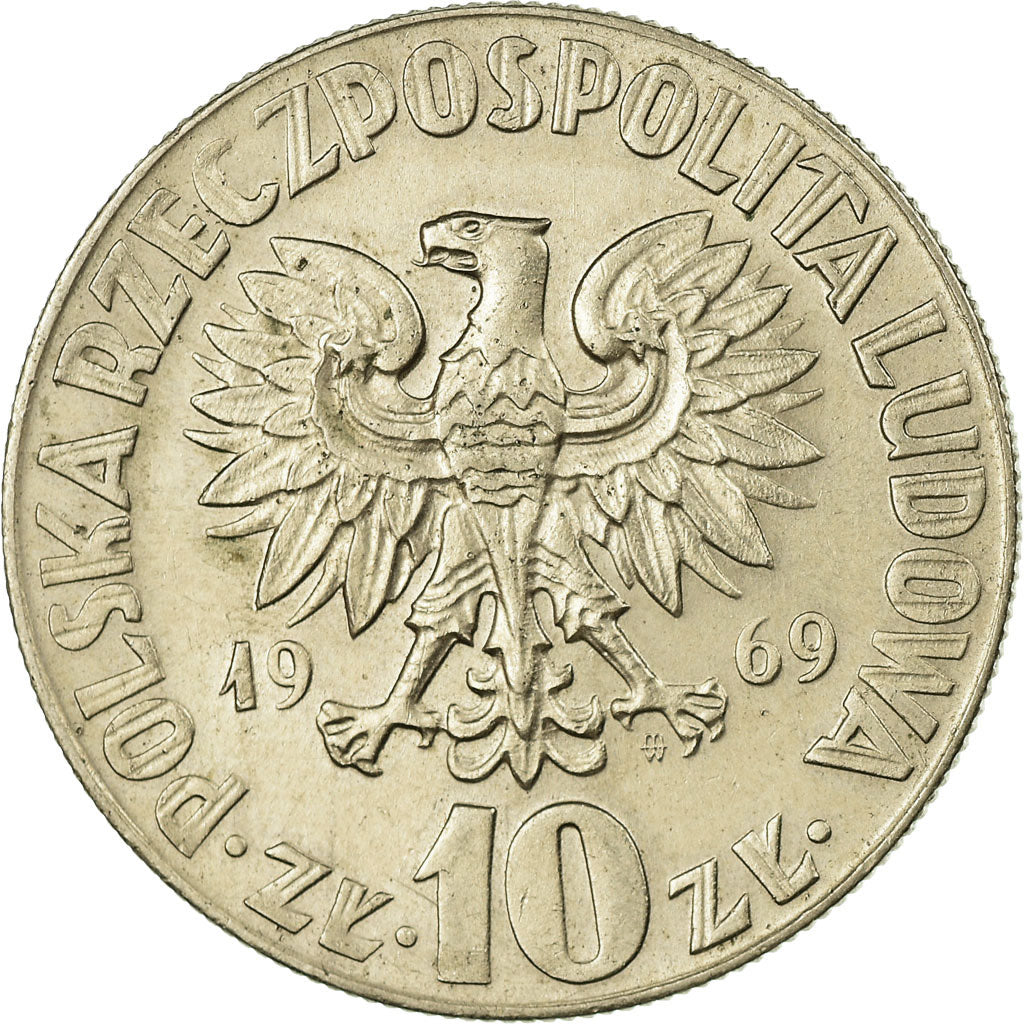 Coin, Poland, 10 Zlotych, 1969, Warsaw, AU(55-58), Copper-nickel, KM:51a