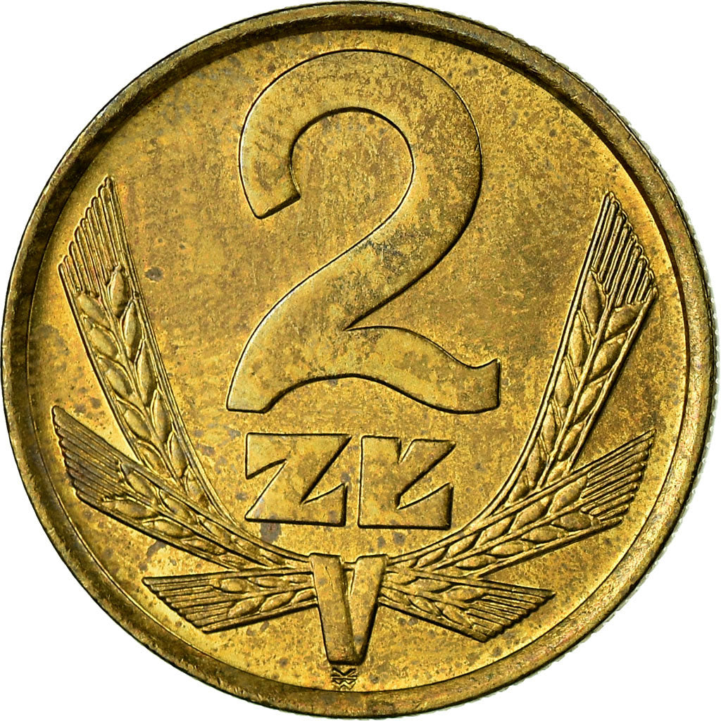 Coin, Poland, 2 Zlote, 1976, Warsaw, AU(55-58), Brass, KM:80.1
