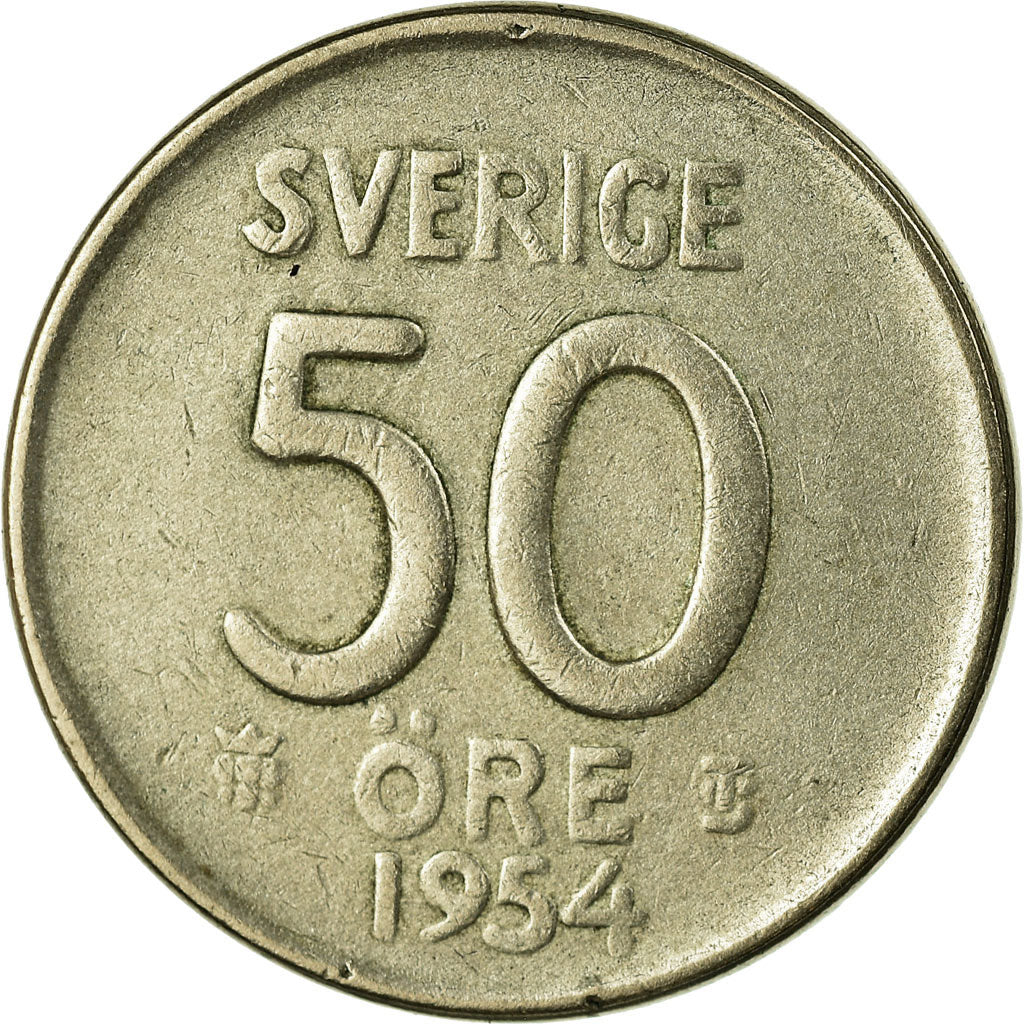Coin, Sweden, Gustaf VI, 50 Öre, 1954, VF(20-25), Silver, KM:825