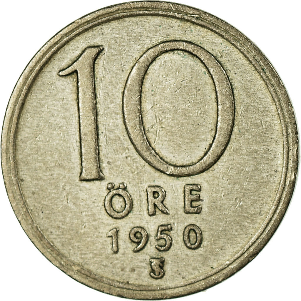 Coin, Sweden, Gustaf V, 10 Öre, 1950, VF(20-25), Silver, KM:813