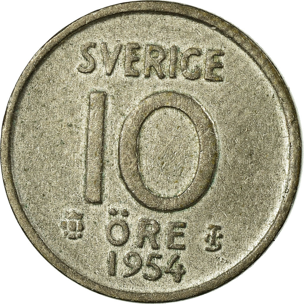 Coin, Sweden, Gustaf VI, 10 Öre, 1954, VF(20-25), Silver, KM:823
