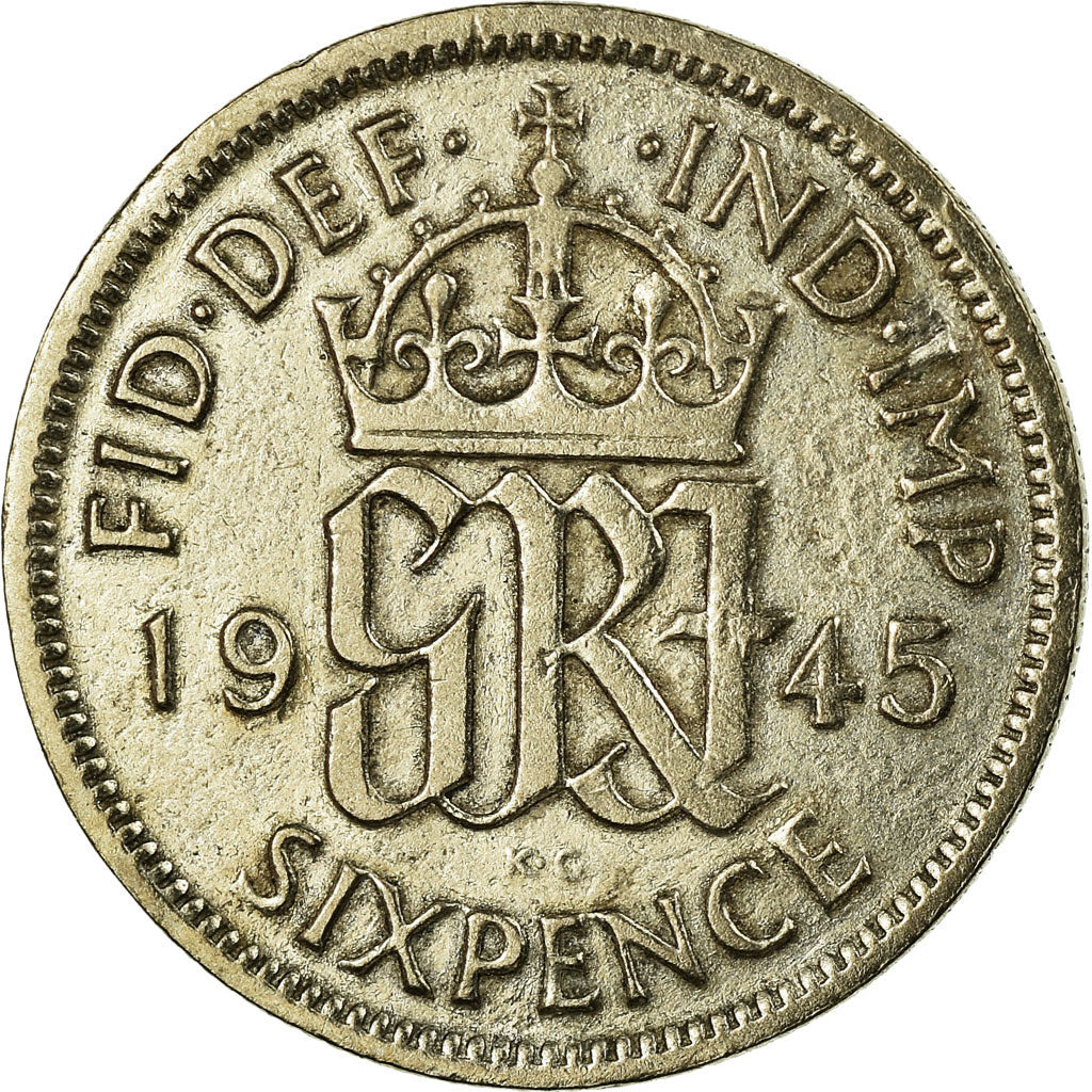 Coin, Great Britain, George VI, 6 Pence, 1945, VF(30-35), Silver, KM:852
