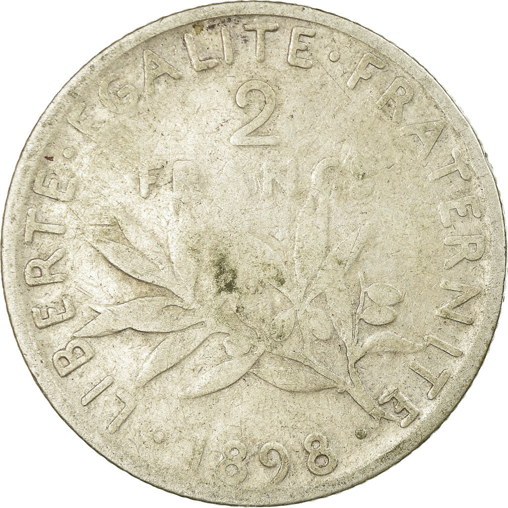 Moneta, Francja, Semeuse, 2 Francs, 1898, Paris, F(12-15), Srebro, KM:845.1