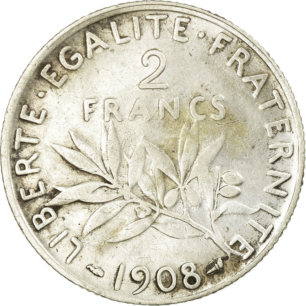 Coin, France, Semeuse, 2 Francs, 1908, Paris, EF(40-45), Silver, KM:845.1
