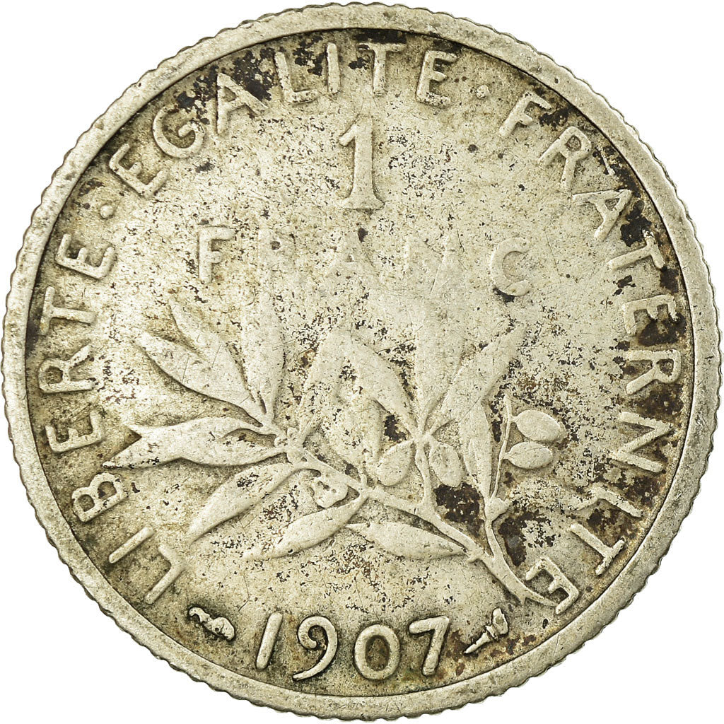 Moneta, Francja, Semeuse, Franc, 1907, Paris, VF(20-25), Srebro, KM:844.1