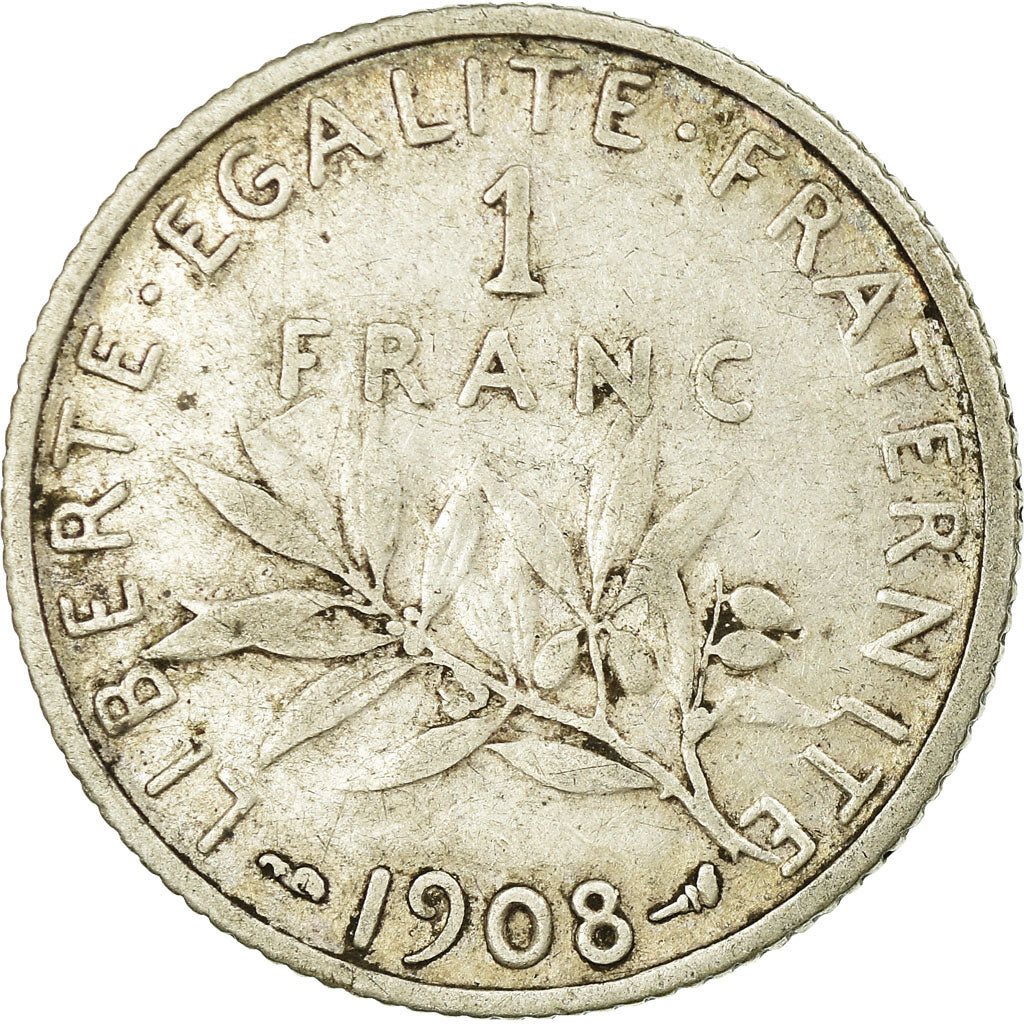 Coin, France, Semeuse, Franc, 1908, Paris, VF(30-35), Silver, KM:844.1