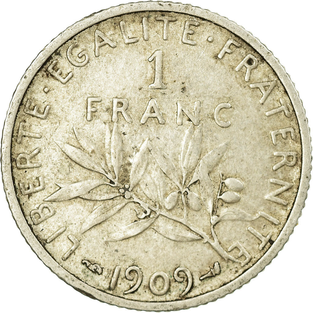 Coin, France, Semeuse, Franc, 1909, Paris, VF(20-25), Silver, KM:844.1