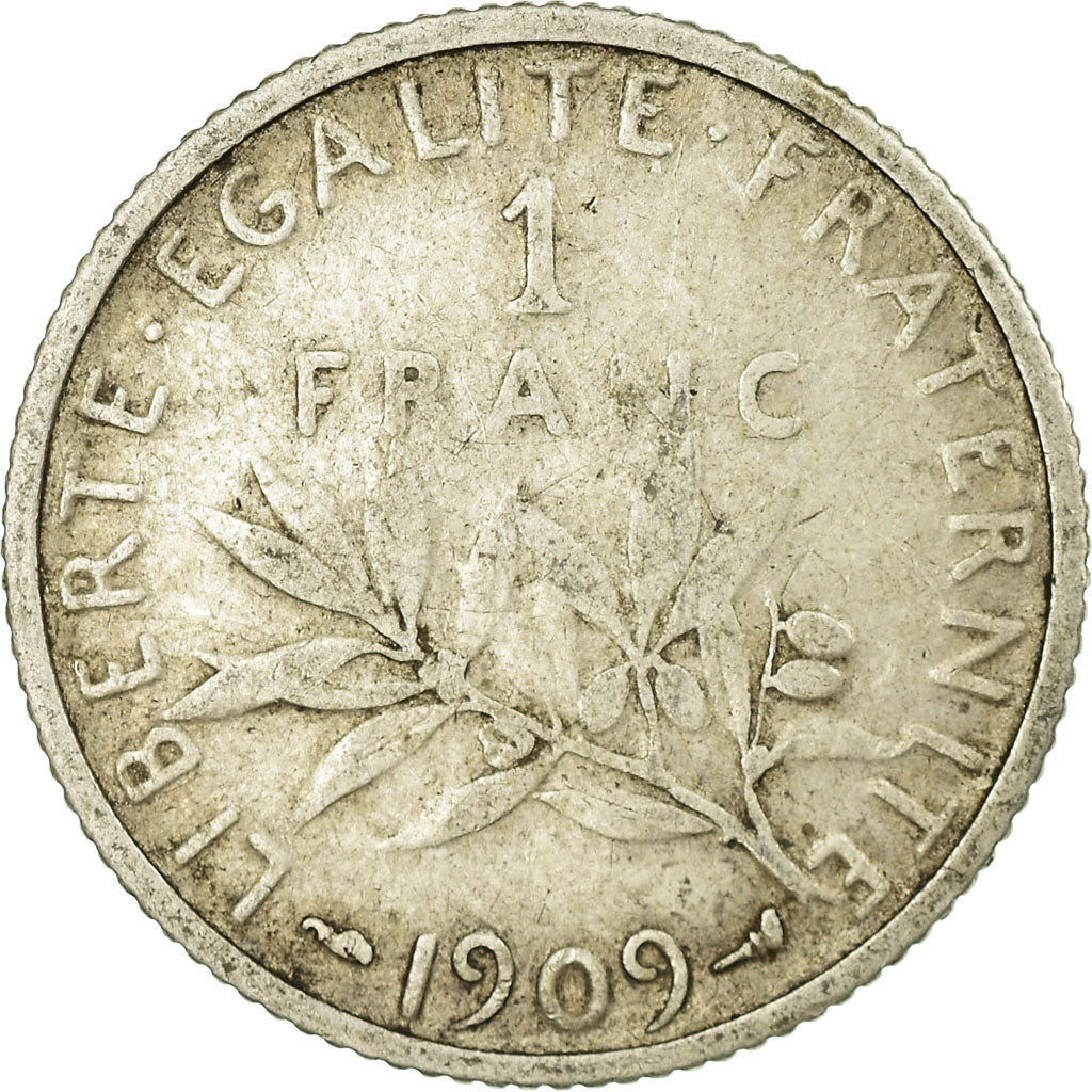 Coin, France, Semeuse, Franc, 1909, Paris, VF(20-25), Silver, KM:844.1