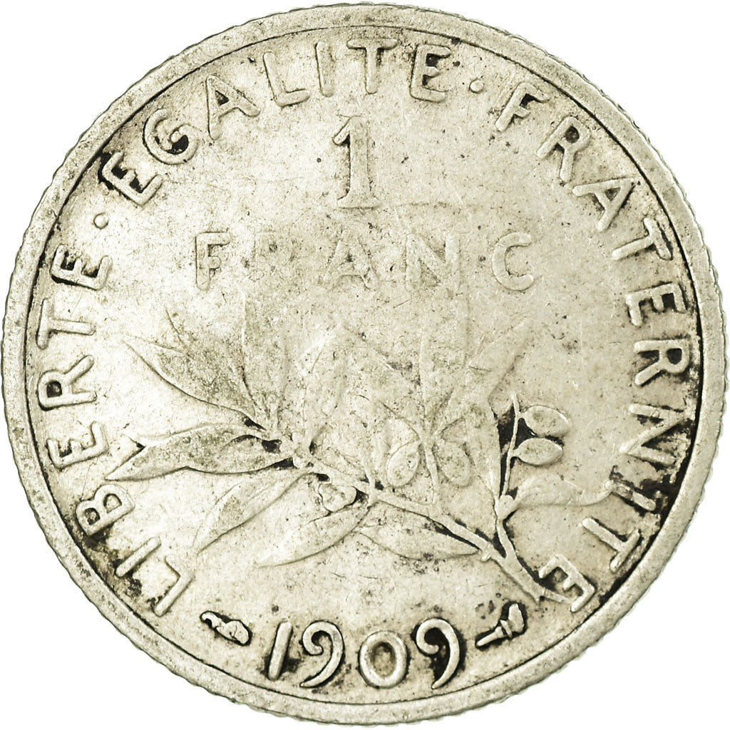 Coin, France, Semeuse, Franc, 1909, Paris, VF(20-25), Silver, KM:844.1