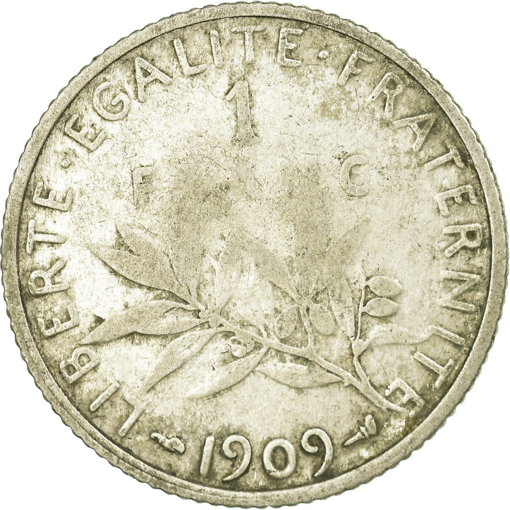 Moeda, França, Semeuse, Franc, 1909, Paris, F(12-15), Prata, KM:844.1