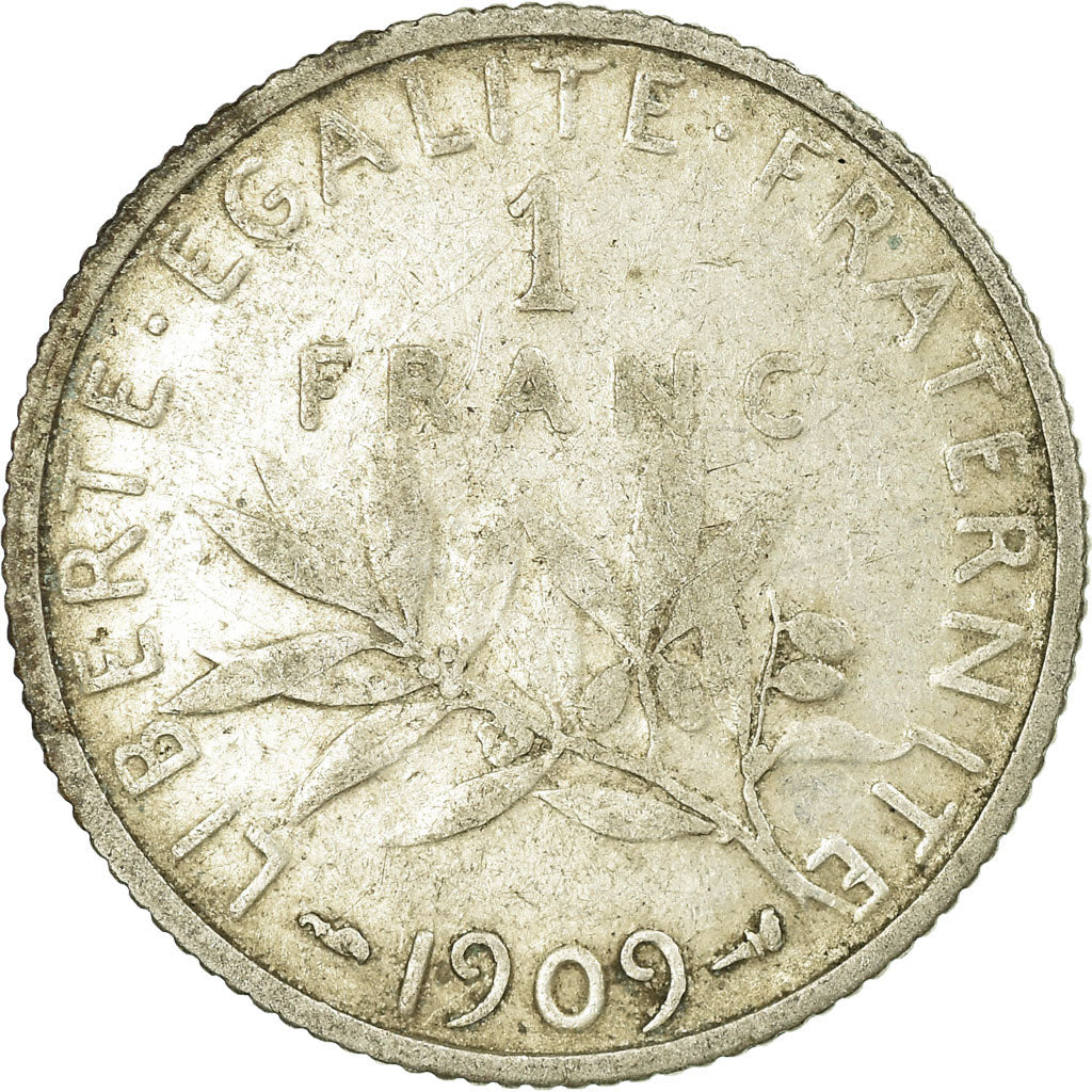 Moneda, Francia, Semeuse, Franc, 1909, Paris, BC, Plata, KM:844.1, Gadoury:467