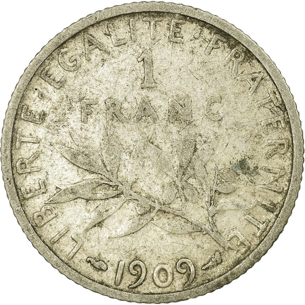 Munten, Frankrijk, Semeuse, Franc, 1909, Paris, ZG+, Zilver, KM:844.1