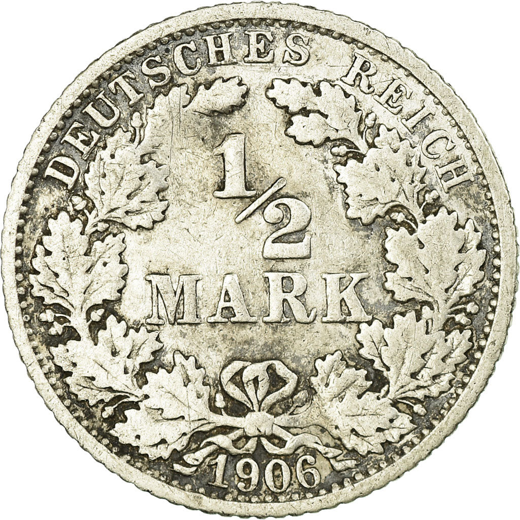 Coin, GERMANY - EMPIRE, 1/2 Mark, 1906, Stuttgart, VF(30-35), Silver, KM:17
