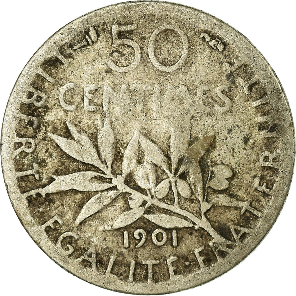 Moneta, Francia, Semeuse, 50 Centimes, 1901, Paris, MB, Argento, KM:854