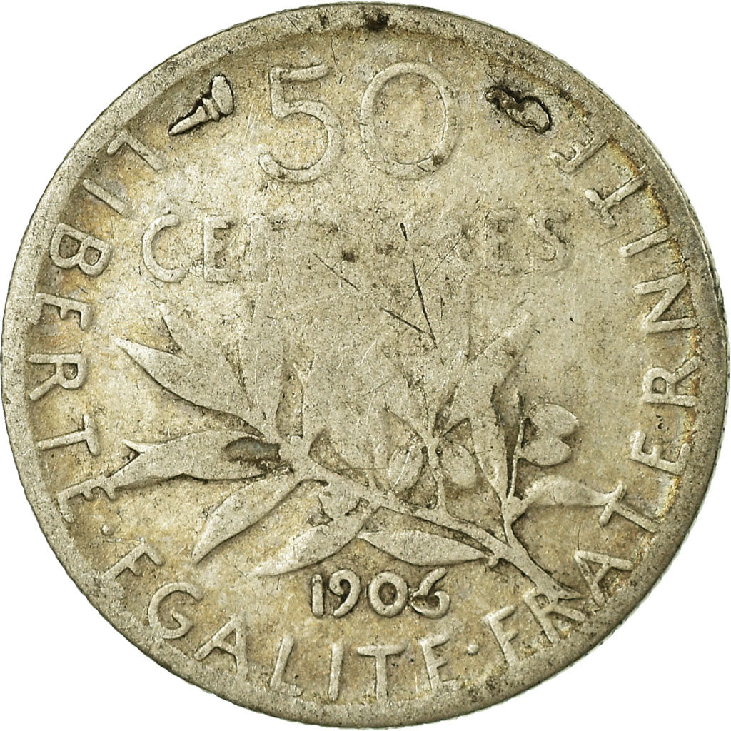 Moneta, Francia, Semeuse, 50 Centimes, 1906, Paris, MB, Argento, KM:854
