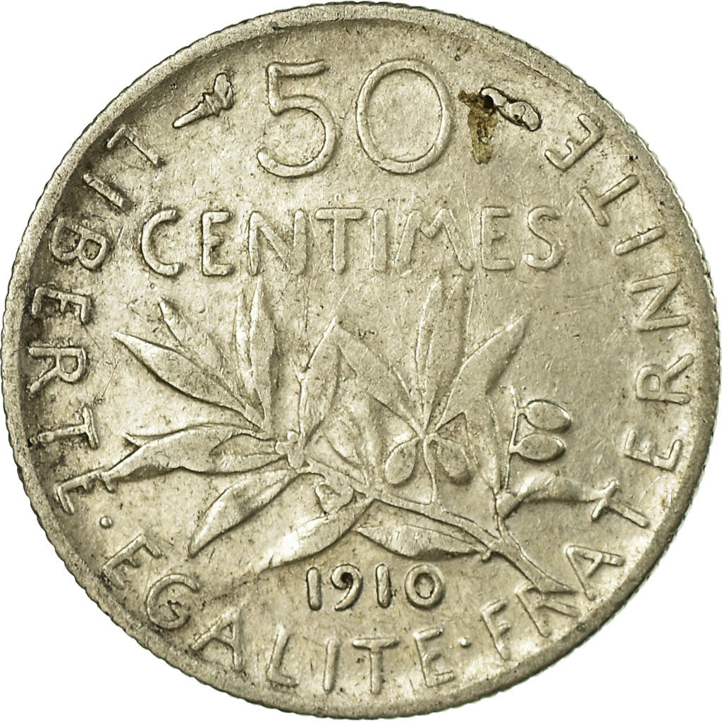 Munten, Frankrijk, Semeuse, 50 Centimes, 1910, Paris, FR, Zilver, KM:854