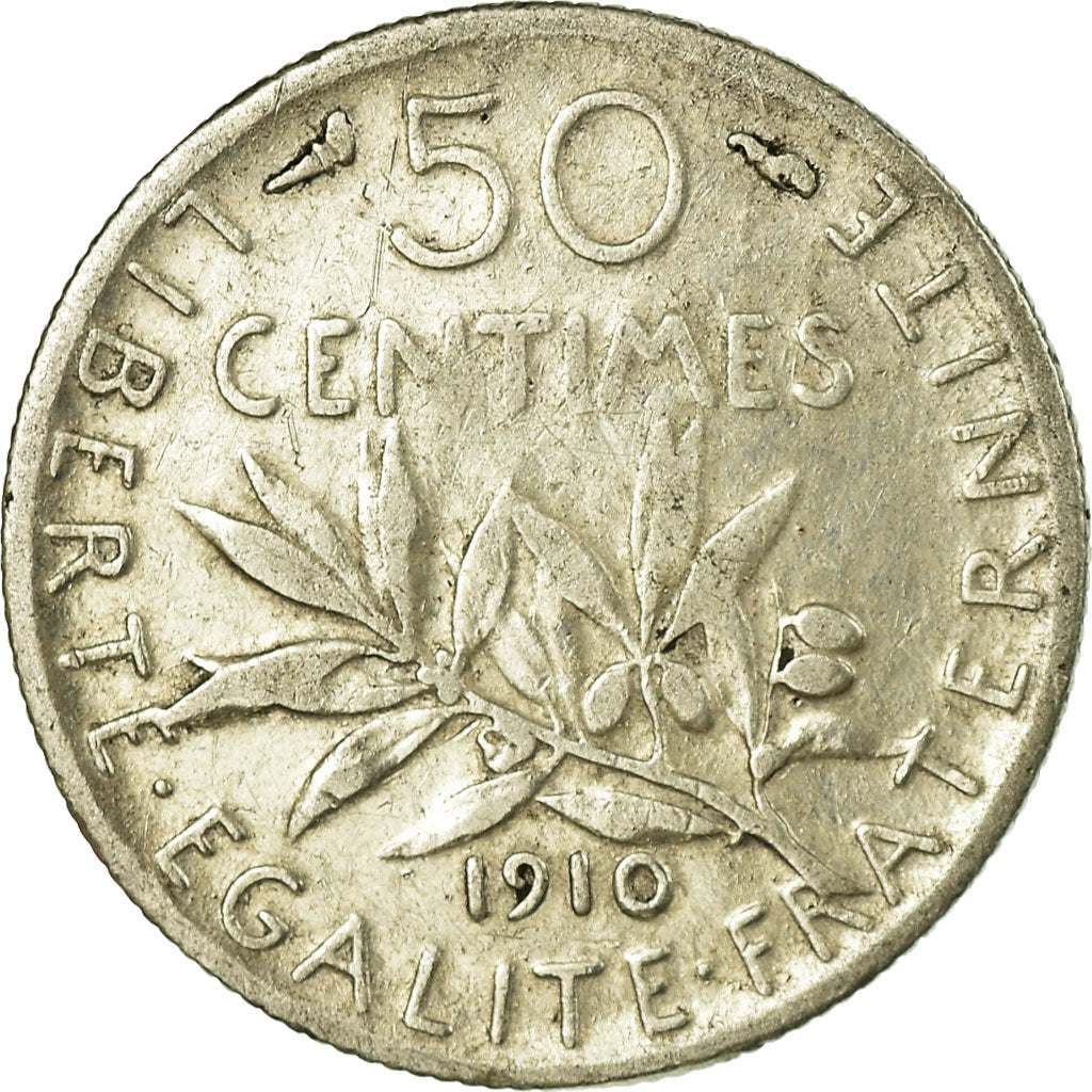 Moneta, Francia, Semeuse, 50 Centimes, 1910, Paris, MB, Argento, KM:854