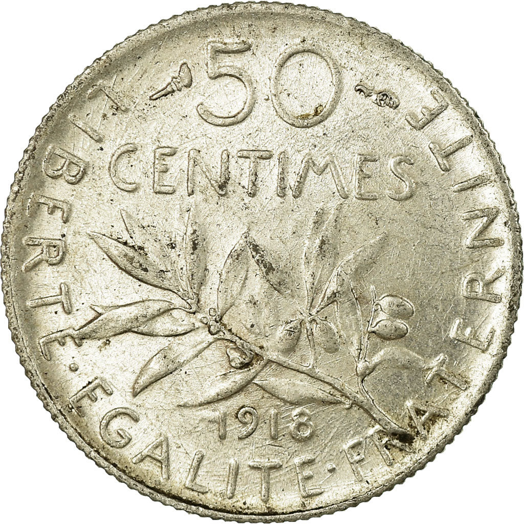Moneta, Francia, Semeuse, 50 Centimes, 1918, Paris, BB+, Argento, KM:854