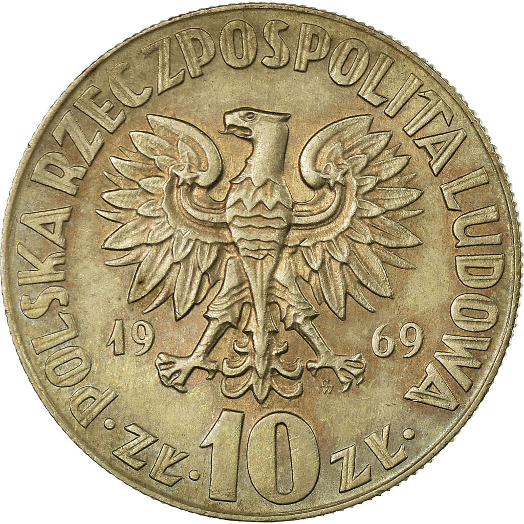 Coin, Poland, 10 Zlotych, 1969, Warsaw, AU(50-53), Copper-nickel, KM:51a