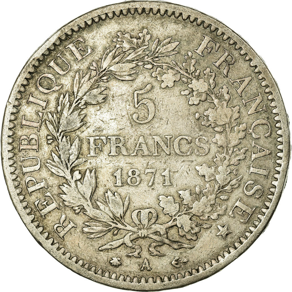 France, 5 Francs, Hercule, 1871, Paris, Silver, EF(40-45), Gadoury:745