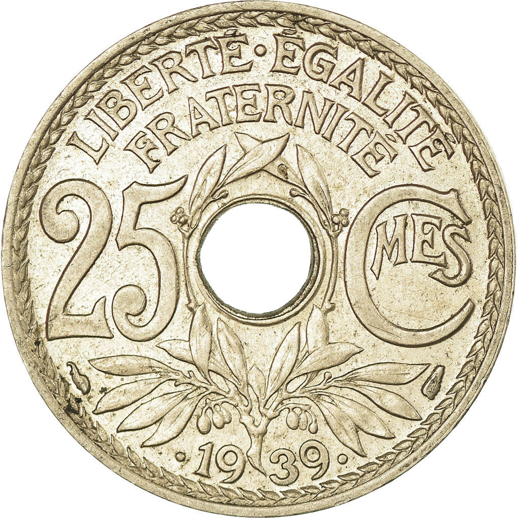 Moneta, Francja, Lindauer, 25 Centimes, 1939, AU(50-53), Nikiel-Brąz, KM:867b