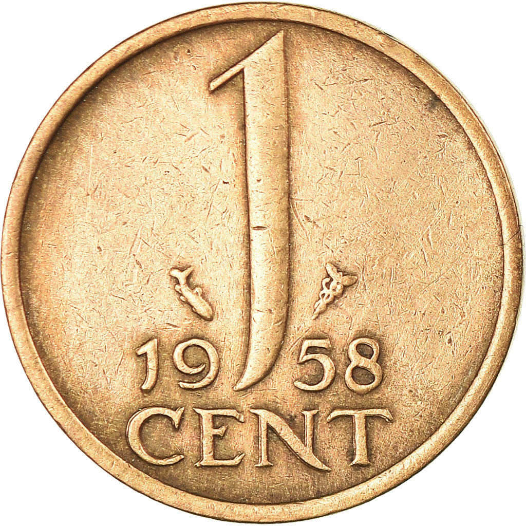 Coin, Netherlands, Juliana, Cent, 1958, EF(40-45), Bronze, KM:180