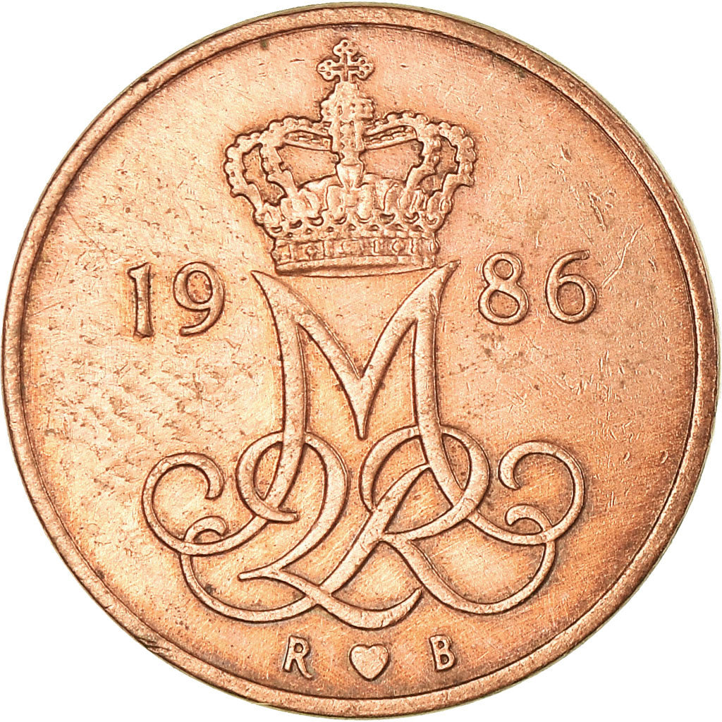 Coin, Denmark, Margrethe II, 5 Öre, 1986, Copenhagen, EF(40-45), Copper Clad