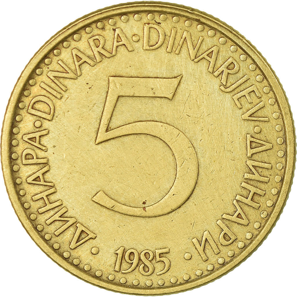 Coin, Yugoslavia, 5 Dinara, 1985, VF(30-35), Nickel-brass, KM:88