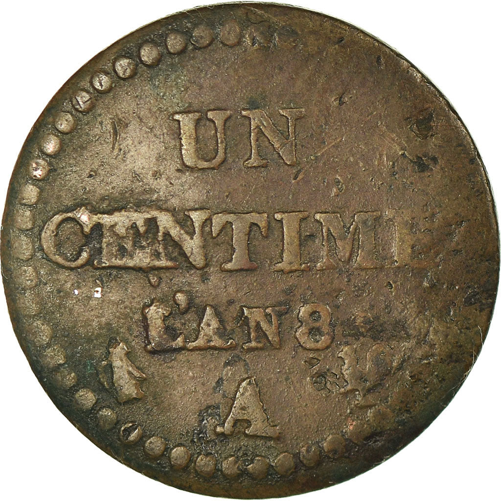 Munten, Frankrijk, Dupré, Centime, AN 8, Paris, ZG+, Bronze, KM:646