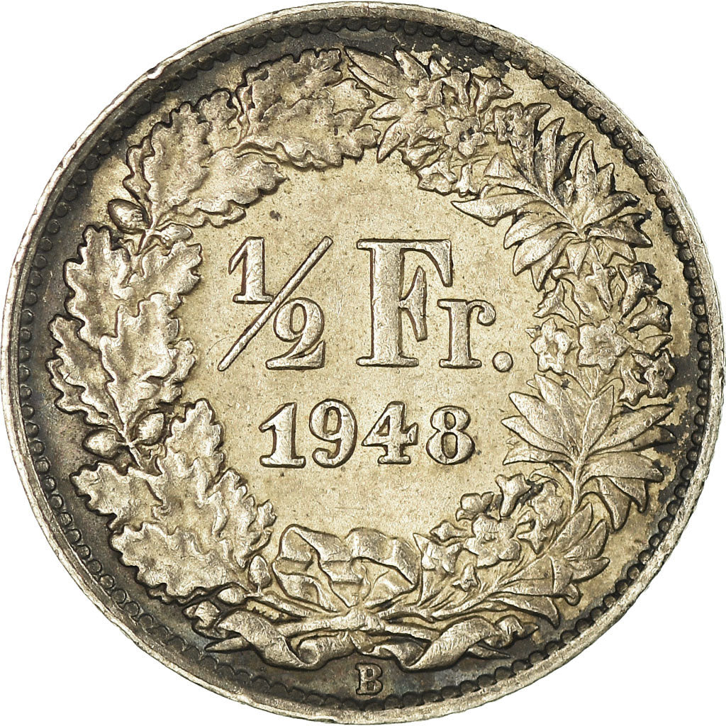 Coin, Switzerland, 1/2 Franc, 1948, Bern, EF(40-45), Silver, KM:23