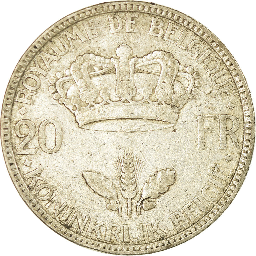 Moneta, Belgio, 20 Francs, 20 Frank, 1935, MB+, Argento, KM:105