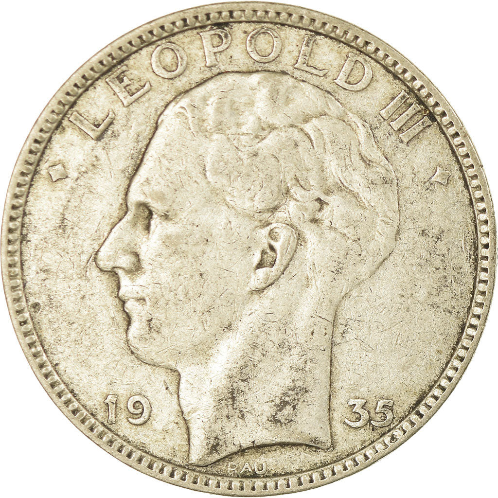 Moneda, Bélgica, 20 Francs, 20 Frank, 1935, BC+, Plata, KM:105