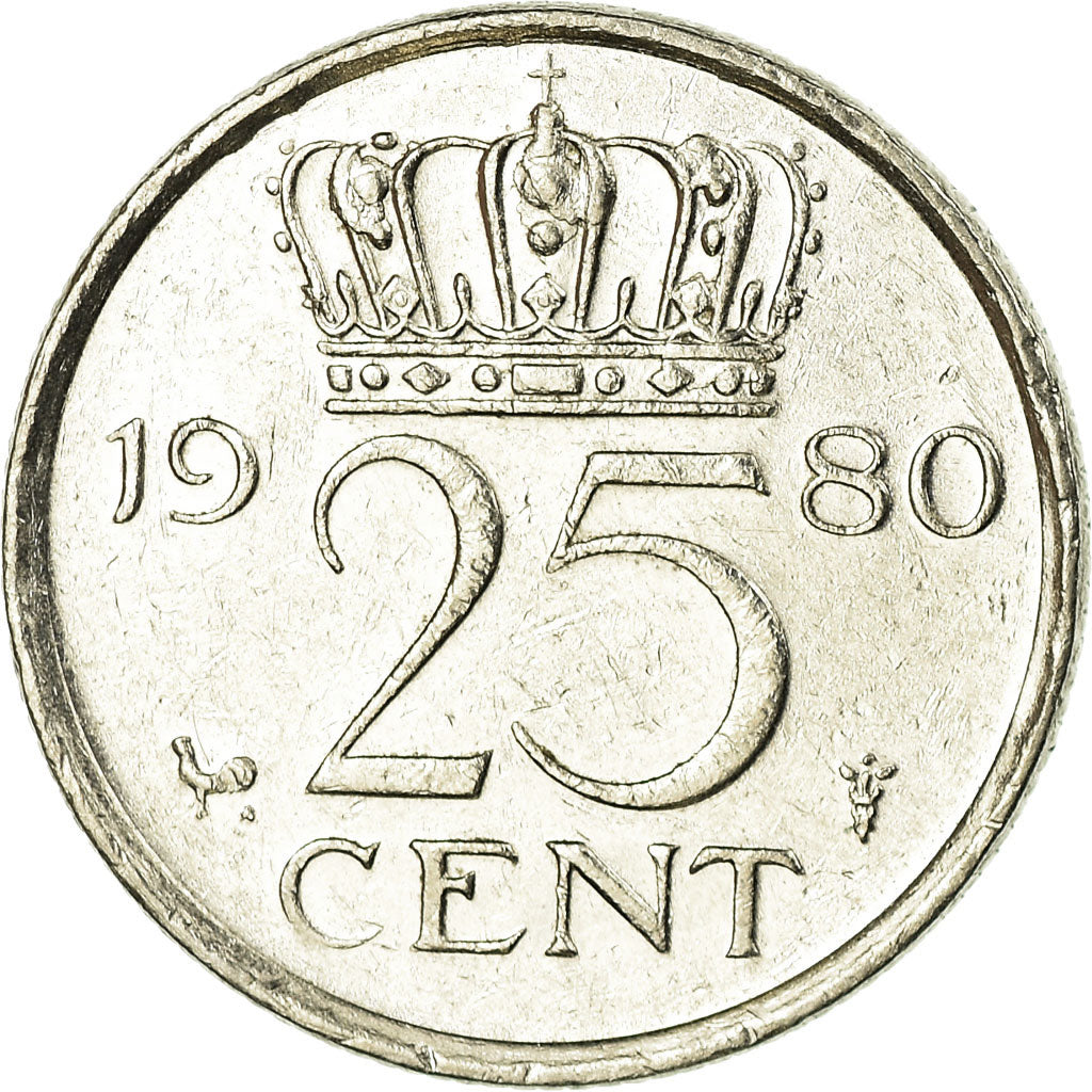 Netherlands, 25 Cents, 1980, Nickel, EF(40-45)