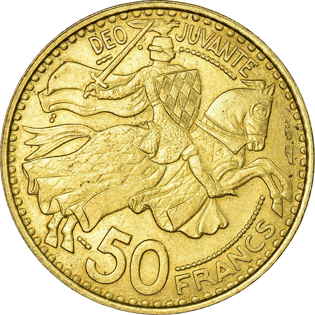 Coin, Monaco, Rainier III, 50 Francs, Cinquante, 1950, AU(55-58)