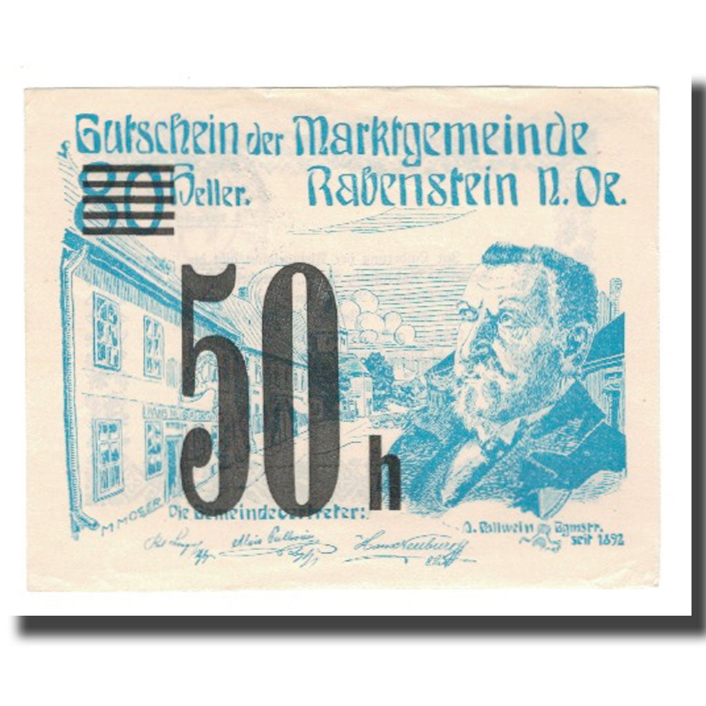 Billete, Austria, Rabenstein N.Ö. Gemeinde, 50 Heller, Texte 4, 1920