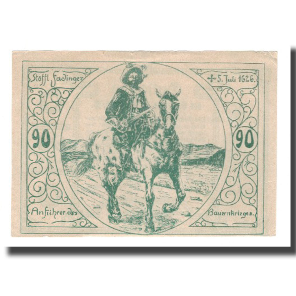 Banknote, Austria, St. Agatha Bei Weizenkirchen O.Ö. Gemeinde, 90 Heller, Texte