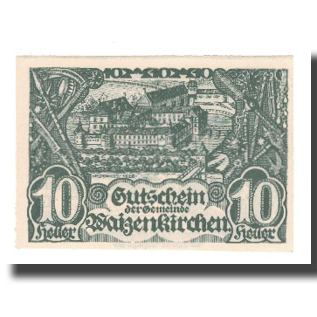 Banknote, Austria, Waizenkirchen O.Ö. Stadtgemeinde, 10 Heller, Texte, 1920