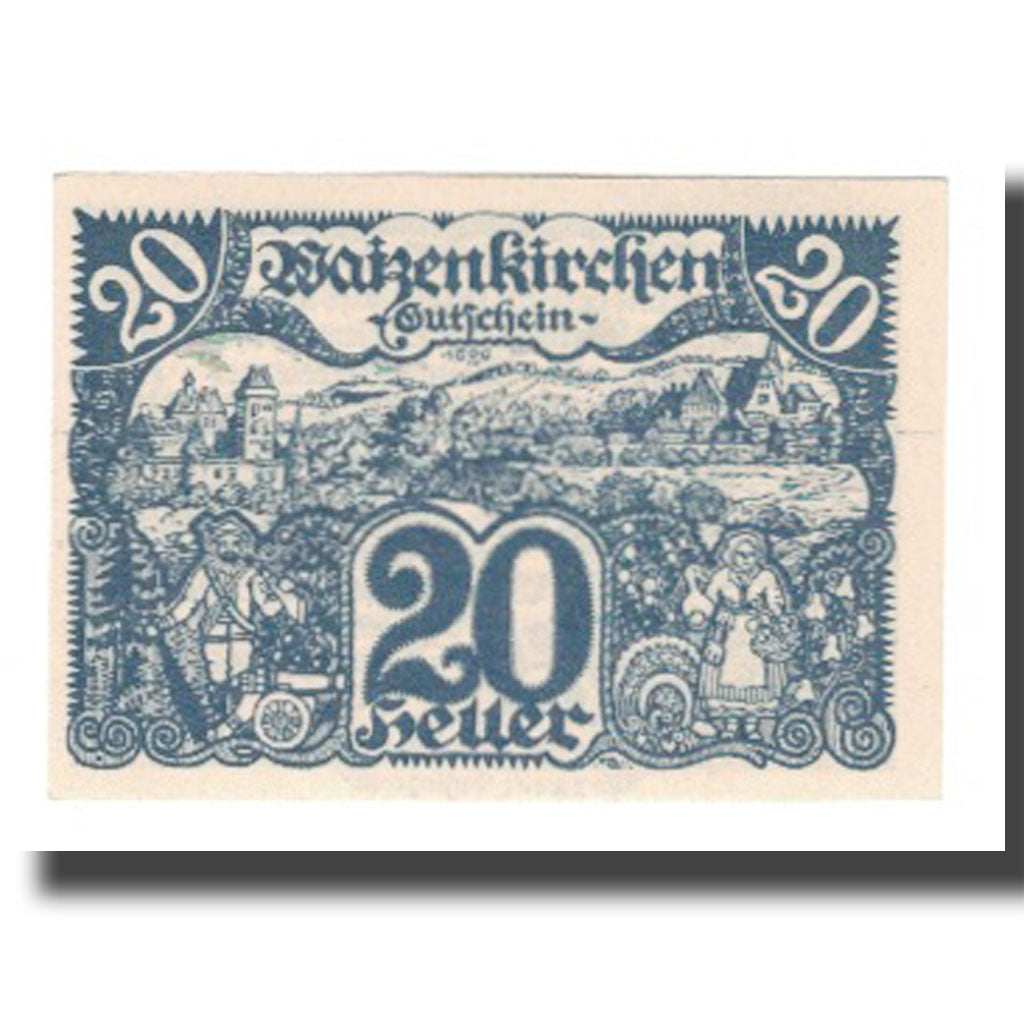 Banknote, Austria, Waizenkirchen O.Ö. Stadtgemeinde, 20 Heller, Texte, 1920