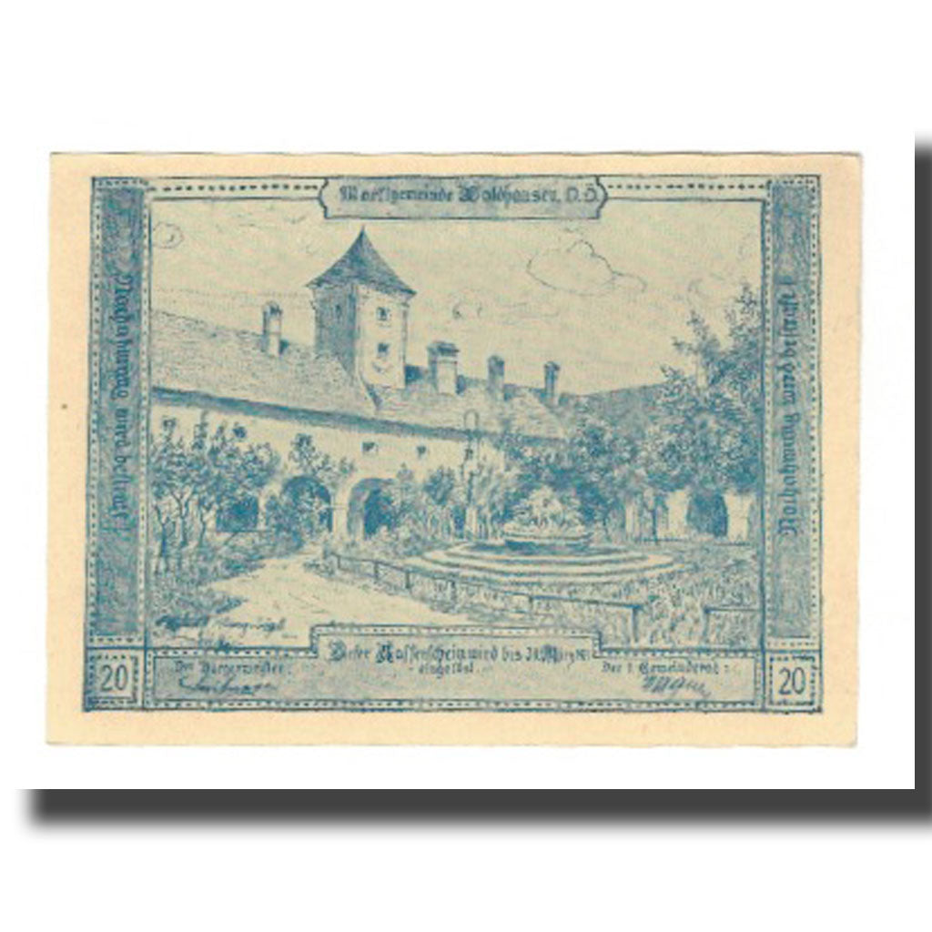 Banknote, Austria, Waldhausen O.Ö. Marktgemeinde, 20 Heller, Texte, 1921