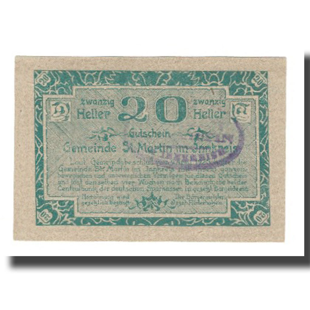 Banknote, Austria, St. Martin im Innkreis, 20 Heller, paysage, 1920, 1920-04-09