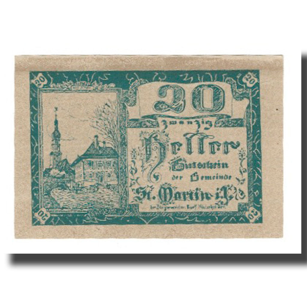 Banknote, Austria, St. Martin im Innkreis, 20 Heller, paysage, 1920, 1920-04-09