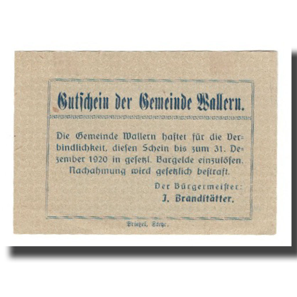 Banknote, Austria, Wallern O.Ö. Gemeinde, 20 Heller, Texte, 1920, 1920-12-31