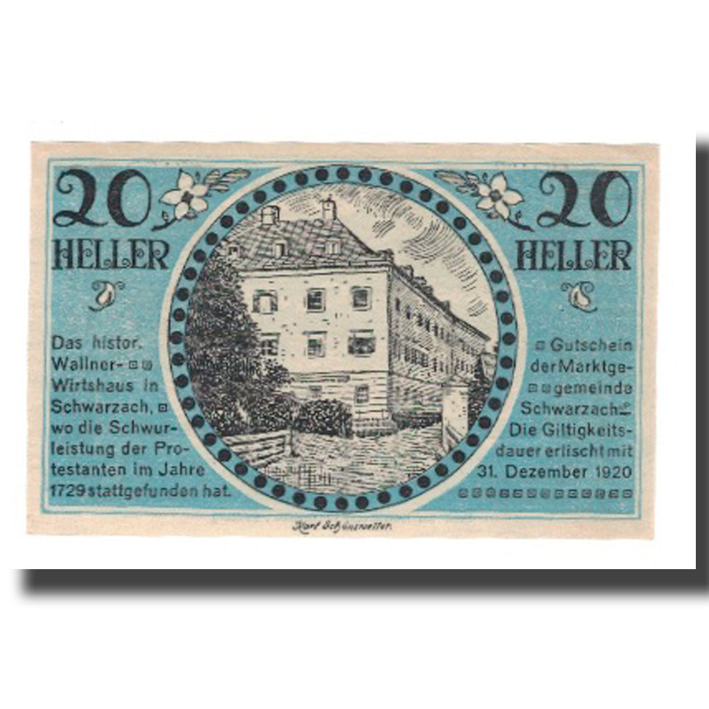 Banknote, Austria, Schwarzach im Pongau Sbg. Marktgemeinde, 20 Heller, paysage