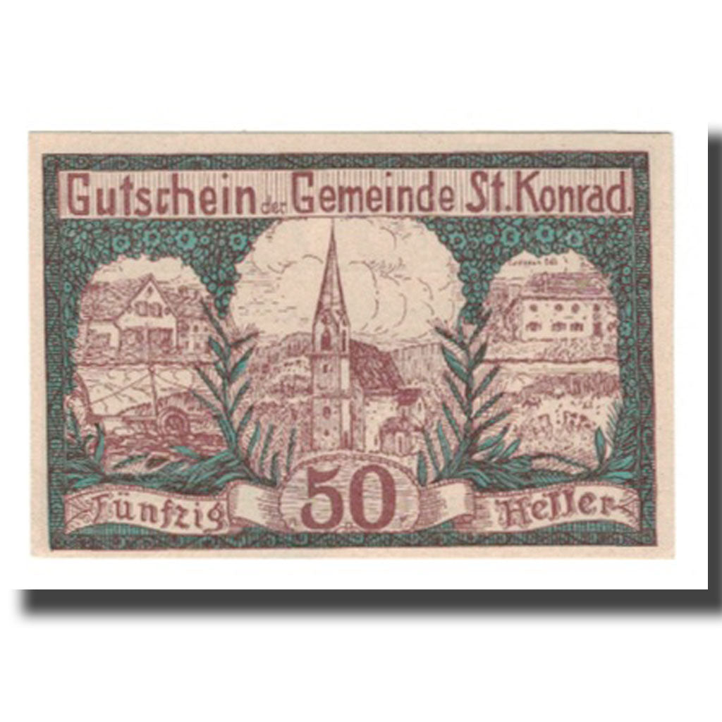 Banknote, Austria, St. Konrad O.Ö. Gemeinde, 50 Heller, Texte, 1920