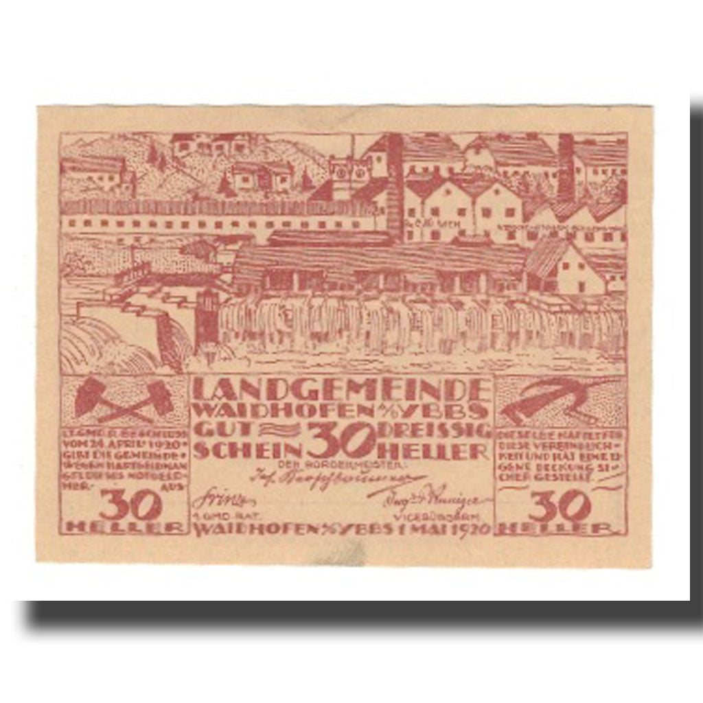 Banknote, Austria, Waidhofen An Der Ybbs N.Ö. Landgemeinde, 30 Heller, Texte