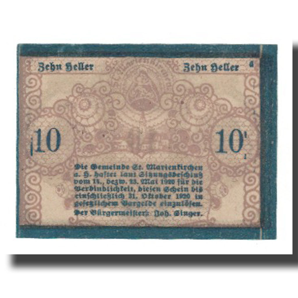 Banknote, Austria, St. Marienkirchen am Hausruck O.Ö. Gemeinde, 10 Heller