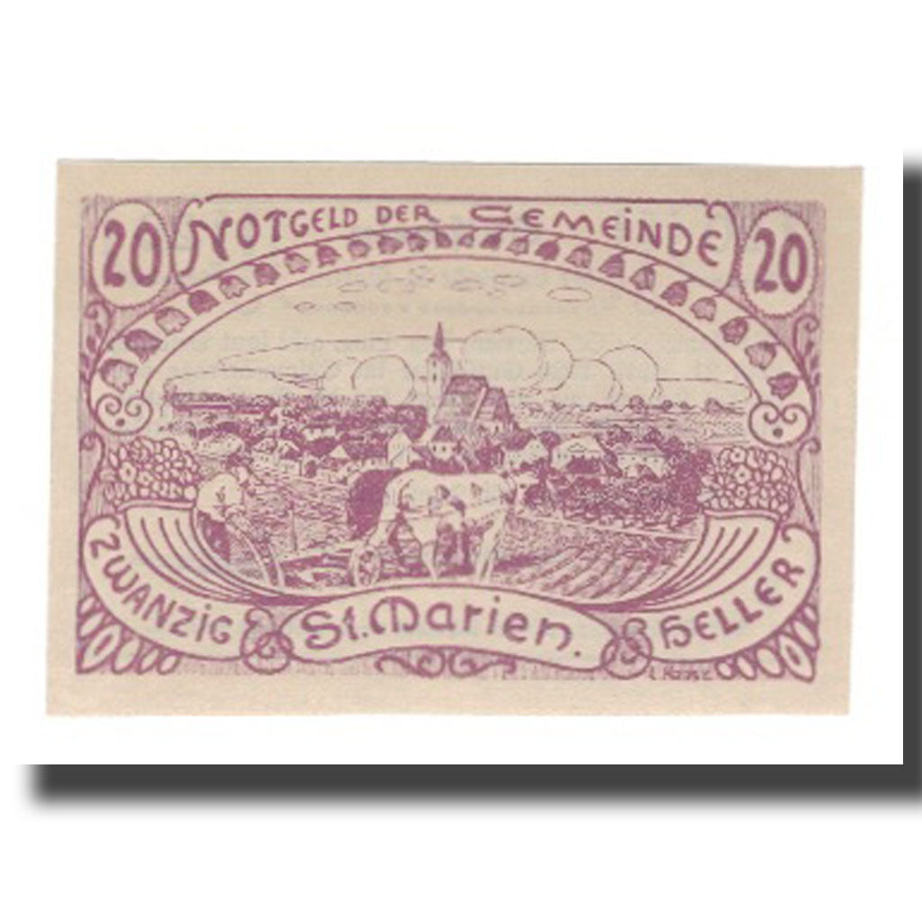 Banknote, Austria, St. Marien O.Ö. Gemeinde, 20 Heller, Texte, 1921