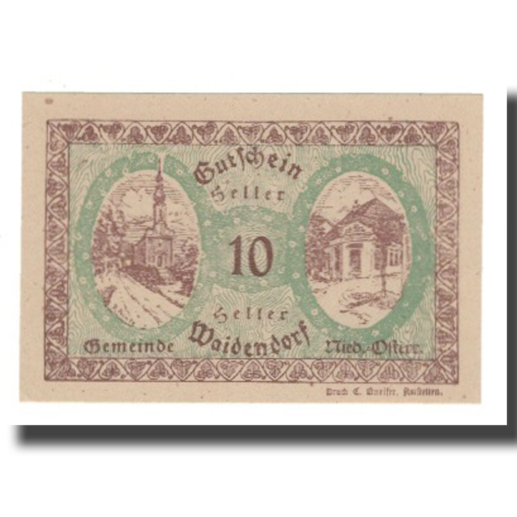 Banknote, Austria, Waidendorf N.Ö. Gemeinde, 10 Heller, portrait, 1920