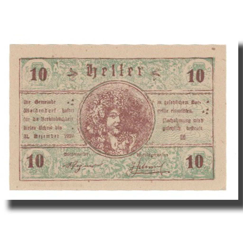 Banknote, Austria, Waidendorf N.Ö. Gemeinde, 10 Heller, portrait, 1920